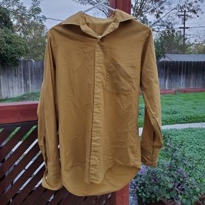 Vintage Men's long sleeve button up dress shirt. Unknown brand. Large. Gold.